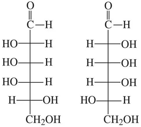 Fischer projections of two carbohydrate pairs for identifying structural isomers, enantiomers, diastereomers, or epimers.