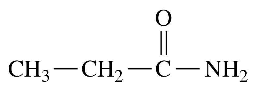 Condensed structural formula of an amide featuring a carbonyl group and an amine group.
