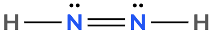 Lewis dot structure of diazene showing single bonds to hydrogens and a double bond between two nitrogen atoms. Each nitrogen atom has a lone pair.