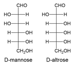 Structural formulas of D-mannose and D-altrose for carbohydrate classification.