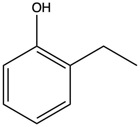 Chemical structure of 2-ethyl-1-phenol for IUPAC naming exercise in alcohols.