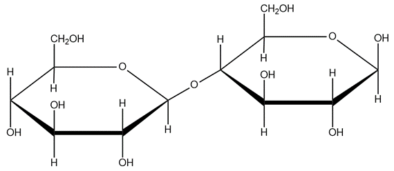 Haworth structure of cellobiose, a disaccharide, for identifying α- or β-anomer.