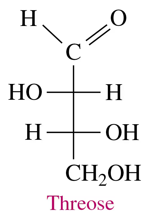 Structural formula of Threose, showing its molecular arrangement and functional groups.