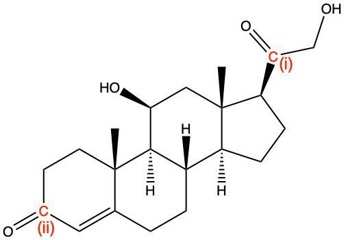 Chemical structure of a steroid hormone with functional groups labeled (i) and (ii) for identification.