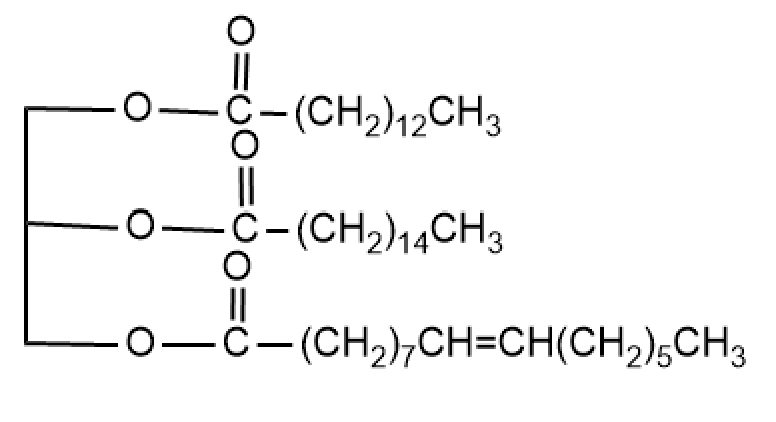 Structure of triacylglycerol for saponification reaction with KOH.