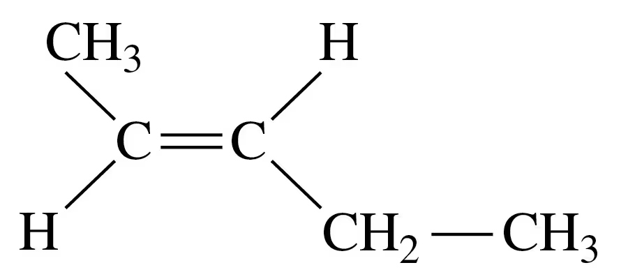 Structural formula of an alkene showing carbon double bond and attached hydrogen and methyl groups.