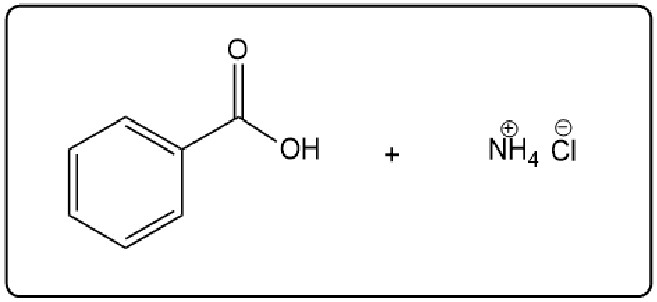 Reaction showing N-methylbenzamide hydrolyzed with HCl producing benzoic acid and ammonium chloride.
