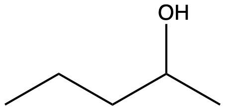 Chemical structure of 2-pentanol, an alcohol with an OH group on the second carbon.