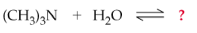 Chemical equation showing the reaction of triethylamine with water, with a question mark indicating an incomplete reaction.