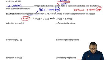 The following is an endothermic reaction where Kc = 6.73 x 103.For each of the choices below predict in which direction the reaction will proceed