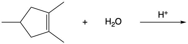 Reaction showing alkene with water and H+ for hydration.