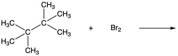Chemical structure of 2,2,3,3-tetramethylbutane reacting with Br2.