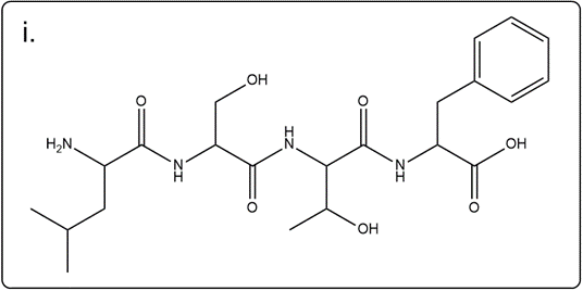 Line-angle structure of isoleucylthreonylserinylphenylalanine for educational purposes.