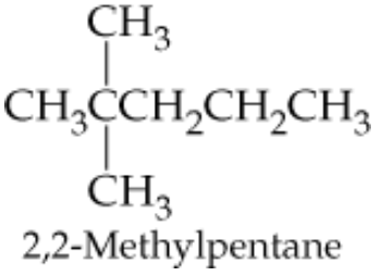 Incorrect structure for 2,2-Methylpentane; correct name should reflect proper alkane naming conventions.