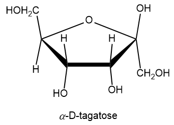 Detailed structure of alpha-D-tagatose with hydroxyl groups shown.