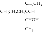 Structural formula of an alcohol with labeled carbon chains, indicating primary, secondary, and tertiary classifications.