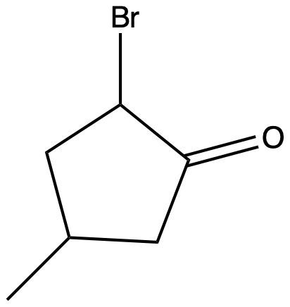 Chemical structure of 2-bromo-4-methylcyclopentanone for naming ketones.