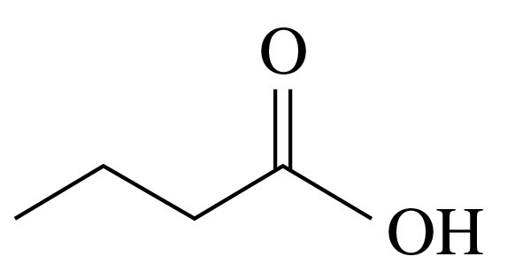 Structural formula of a carboxylic acid showing a carbon chain with a carboxyl group (COOH) at the end.