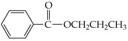 Chemical structure of an ester featuring a phenyl group and a propyl chain, with a carbonyl group indicated.