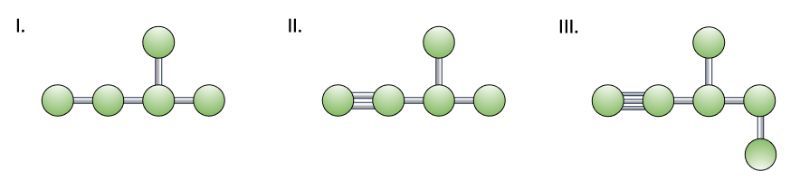Three carbon backbones with hydrogen atoms for hydrocarbon formulas in organic chemistry.