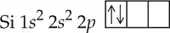 Electron configuration for silicon with notation and an empty box for additional configurations.