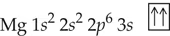 Electron configuration for magnesium with notation and arrows indicating electron spins.