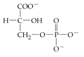 Structural representation of 3-phosphoglycerate, showing the linkage between glycerate and phosphate.