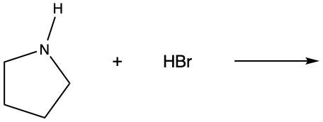 Chemical reaction of an amine with HBr, showing reactants and products.