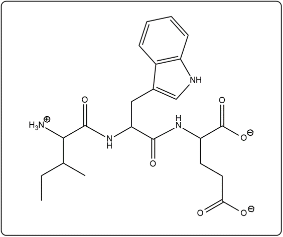 Skeletal structure of the peptide IYQ with a fused ring and an amine group.