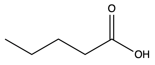 Chemical structure of butanoic acid, a carboxylic acid, for naming amides.