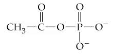 Structural formula of acetyl phosphate, showing its high free energy of hydrolysis with carbon, oxygen, and phosphorus atoms.