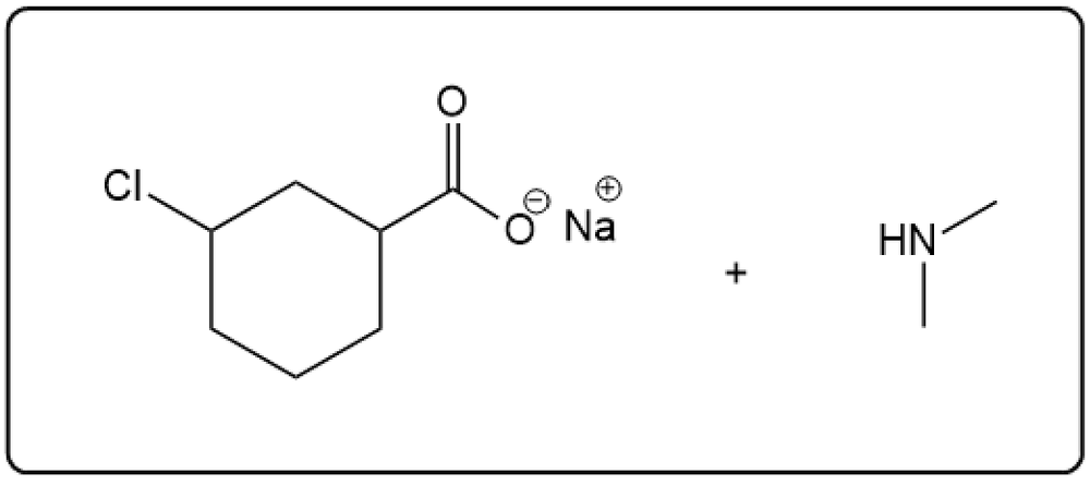 Reaction illustrating the hydrolysis of a chlorinated amide with sodium hydroxide.