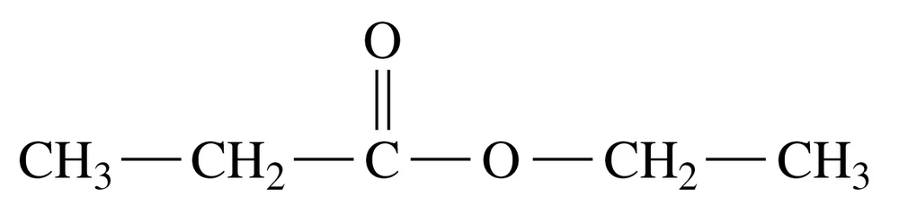 Structural formula of an ester, showing carbon chains and functional groups with labels for each atom.