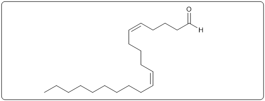 Structure of a 20-carbon unsaturated fatty acid with double bonds at carbons 5 and 10, showing a bent shape.