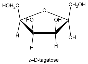 Structure of alpha-D-tagatose with labeled hydroxyl groups.