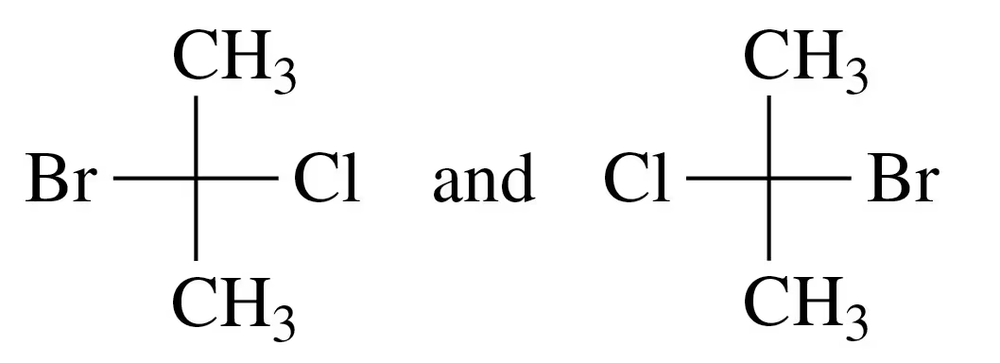 Fischer projections showing two pairs of structures labeled as enantiomers or identical.