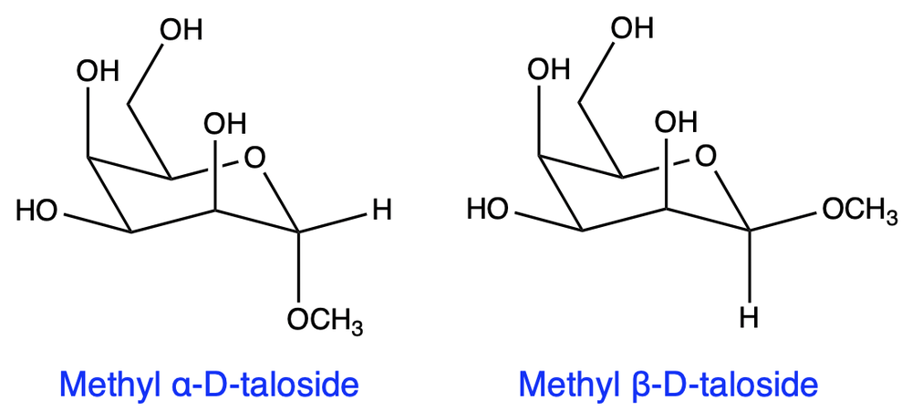 Structures of methyl α-D-talose and methyl β-D-talose.