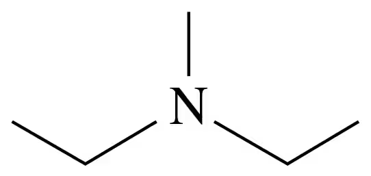 Chemical structure of a nitrogen atom bonded to two carbon chains, representing an amine compound.