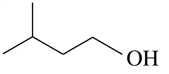 Structural formula of an alcohol with an -OH group, illustrating its carbon chain for classification as primary, secondary, or tertiary.