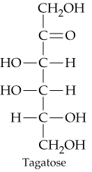 Fischer projection of Tagatose showing its structure and chiral carbon atoms.