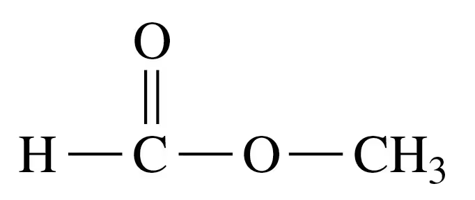 Structural formula of an ester showing carbon, oxygen, and hydrogen atoms arranged in a specific configuration.