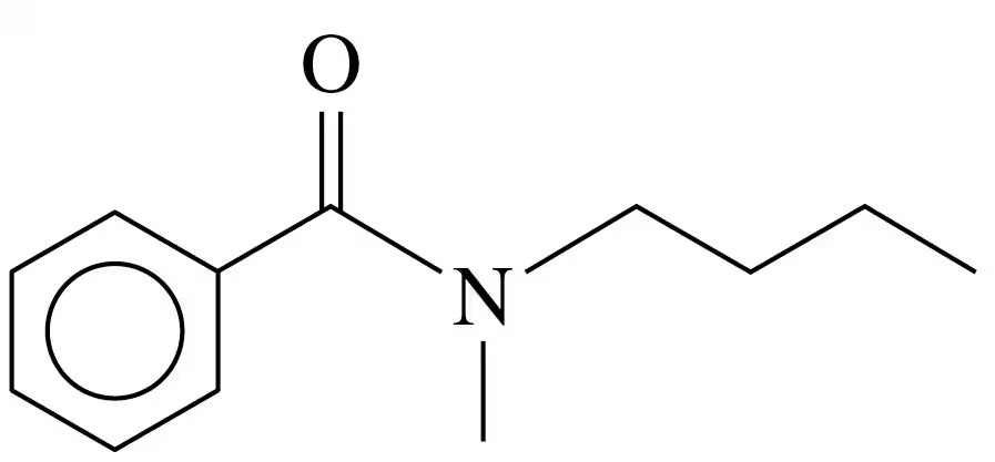 Condensed structural formula of an amide featuring a phenyl group, carbonyl, and an amine group.