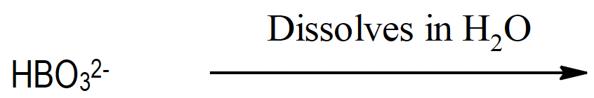 Chemical equation showing the dissociation of HBO3(2-) ions when dissolved in water.