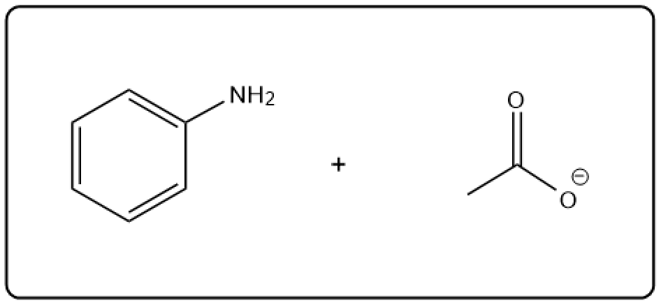 Reaction showing aniline and acetic acid producing acetic acid and aniline.