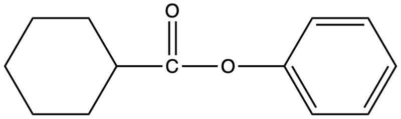 Chemical structure of phenyl cyclohexanecarboxylate, an ester compound.