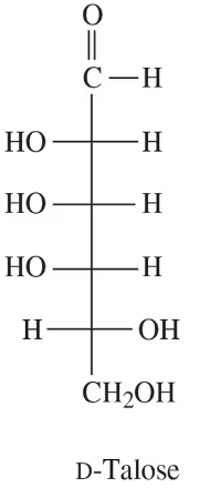 Structural representation of D-talose in pyranose form, showing ⍺ and β anomers with hydroxyl groups.