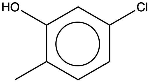 Chemical structure of 4-chloro-2-hydroxytoluene for naming alcohols.