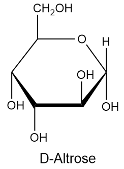 Cyclic structure of D-Altrose with hydroxyl groups labeled.