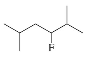 Structural formula of an alkane with a fluorine substituent attached to a carbon chain.
