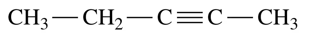 Structural formula of an alkyne with five carbon atoms and a triple bond between the third and fourth carbons.